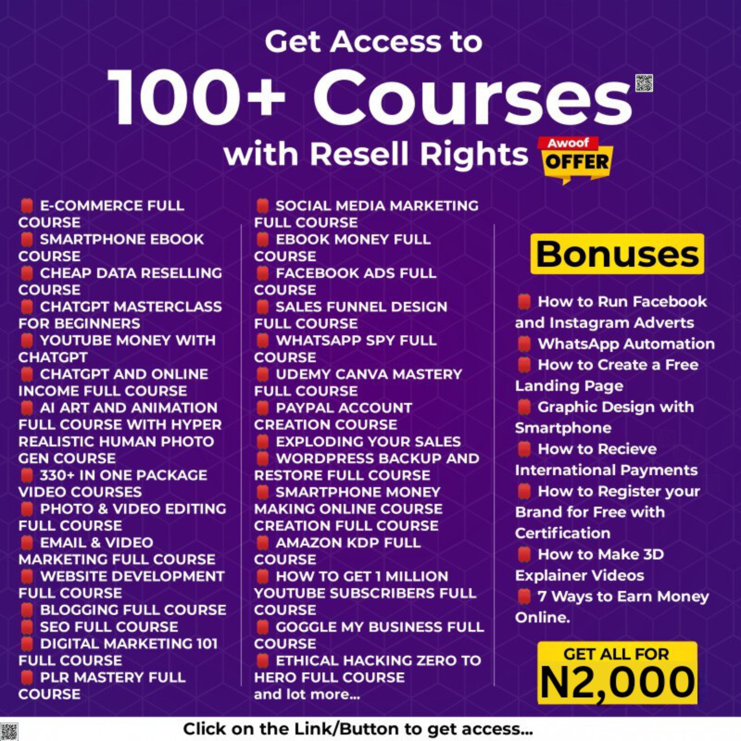 GET ACCESS TO 100+ COURSES WITH RESALE RIGHTS