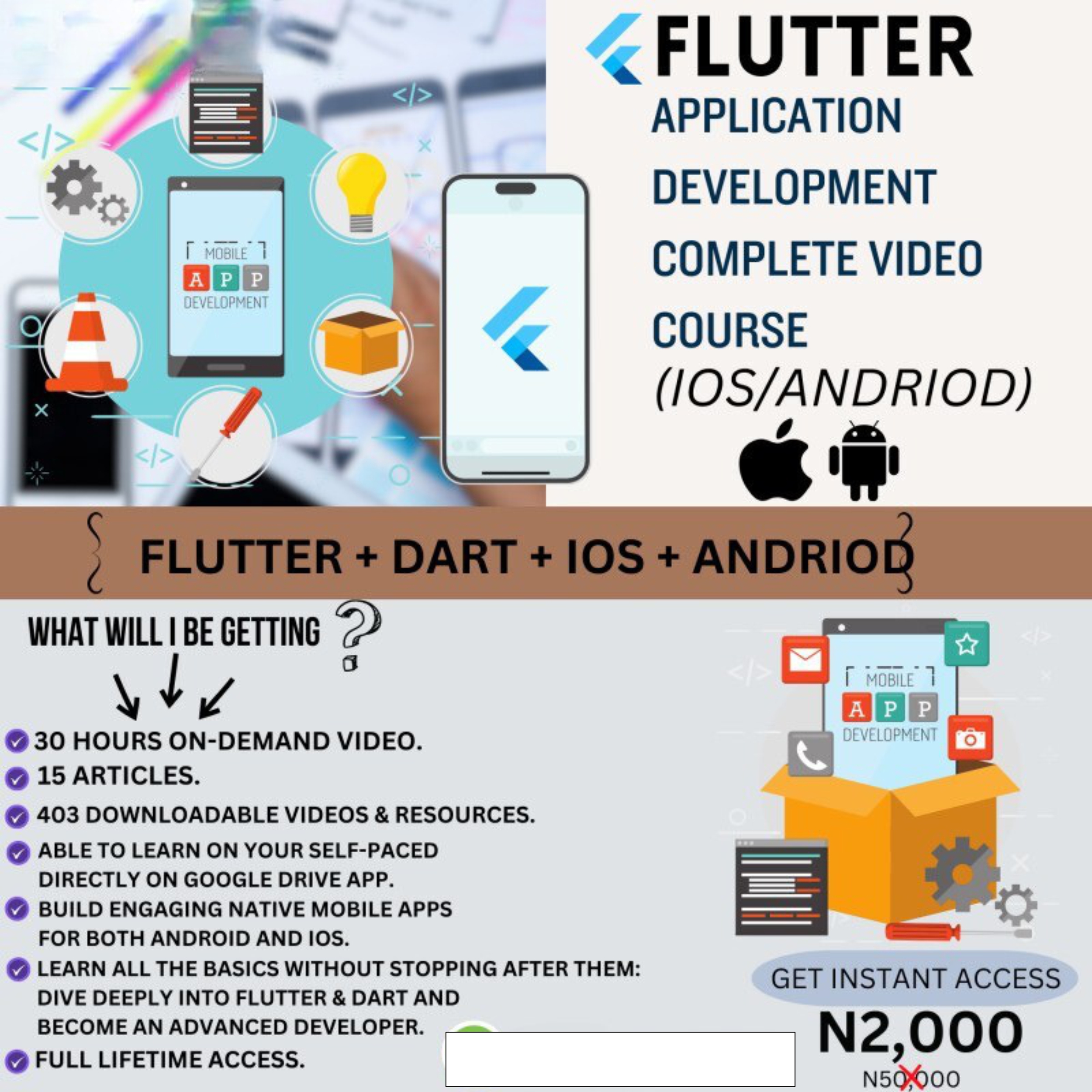 FLUTTER APPLICATION DEVELOPMENT COMPLETE VIDEO COURSE (IOS/ANDRIOD)